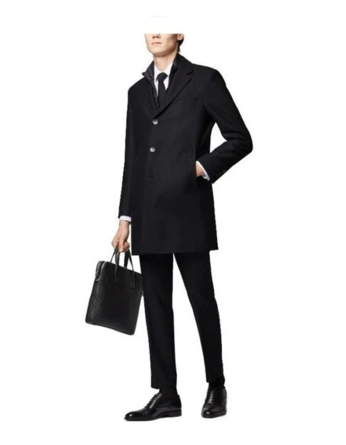 Mens Notch Lapels Standard Length Coat Grey