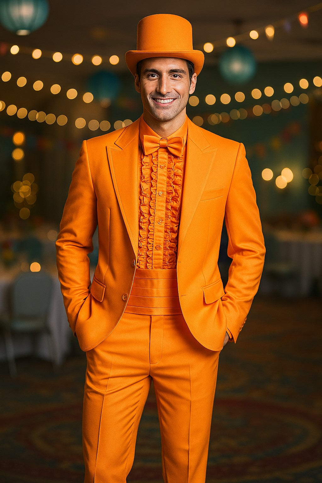 Mens Orange Tuxedo With Pants - Orange Prom 2026 Suit - 38 Short Jacket+32 Waist Adjustable 28to34)(Height: 5’4”to5’7”)(Neck 15-16.5)S-M)