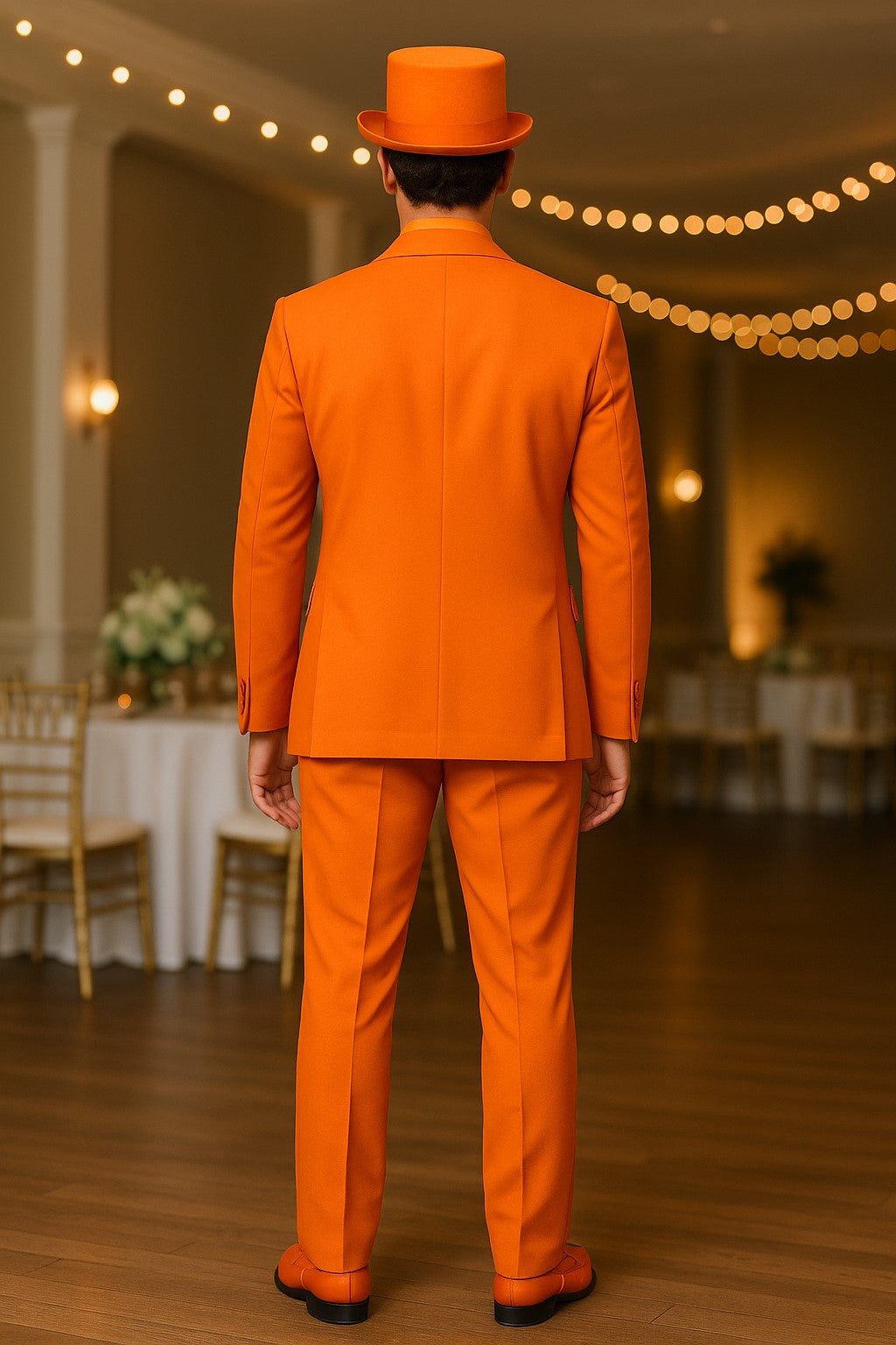 Mens Orange Tuxedo With Pants - Orange Prom 2026 Suit - 38 Short Jacket+32 Waist Adjustable 28to34)(Height: 5’4”to5’7”)(Neck 15-16.5)S-M)