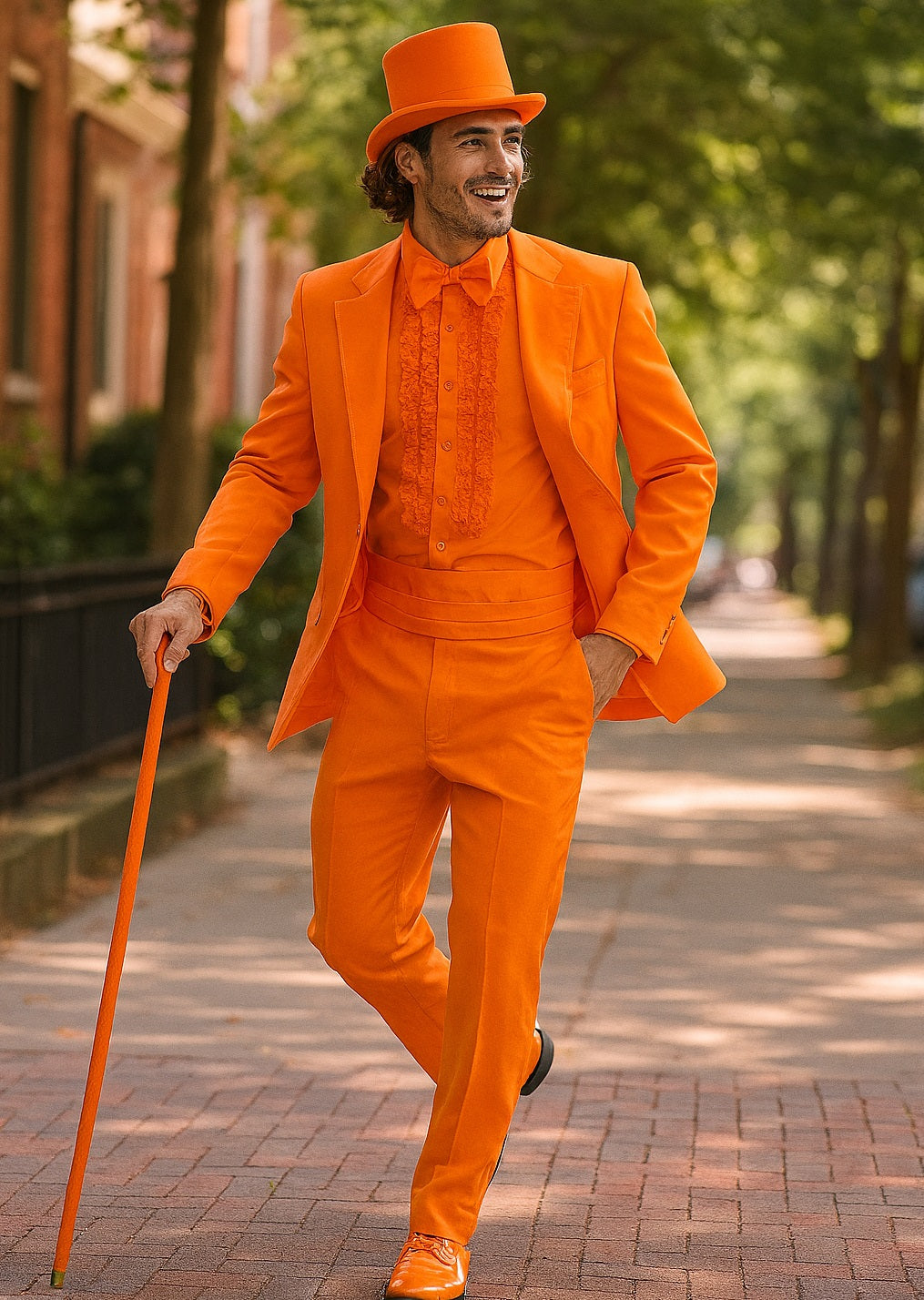 Mens Orange Tuxedo With Pants - Orange Prom 2026 Suit - 38 Short Jacket+32 Waist Adjustable 28to34)(Height: 5’4”to5’7”)(Neck 15-16.5)S-M)