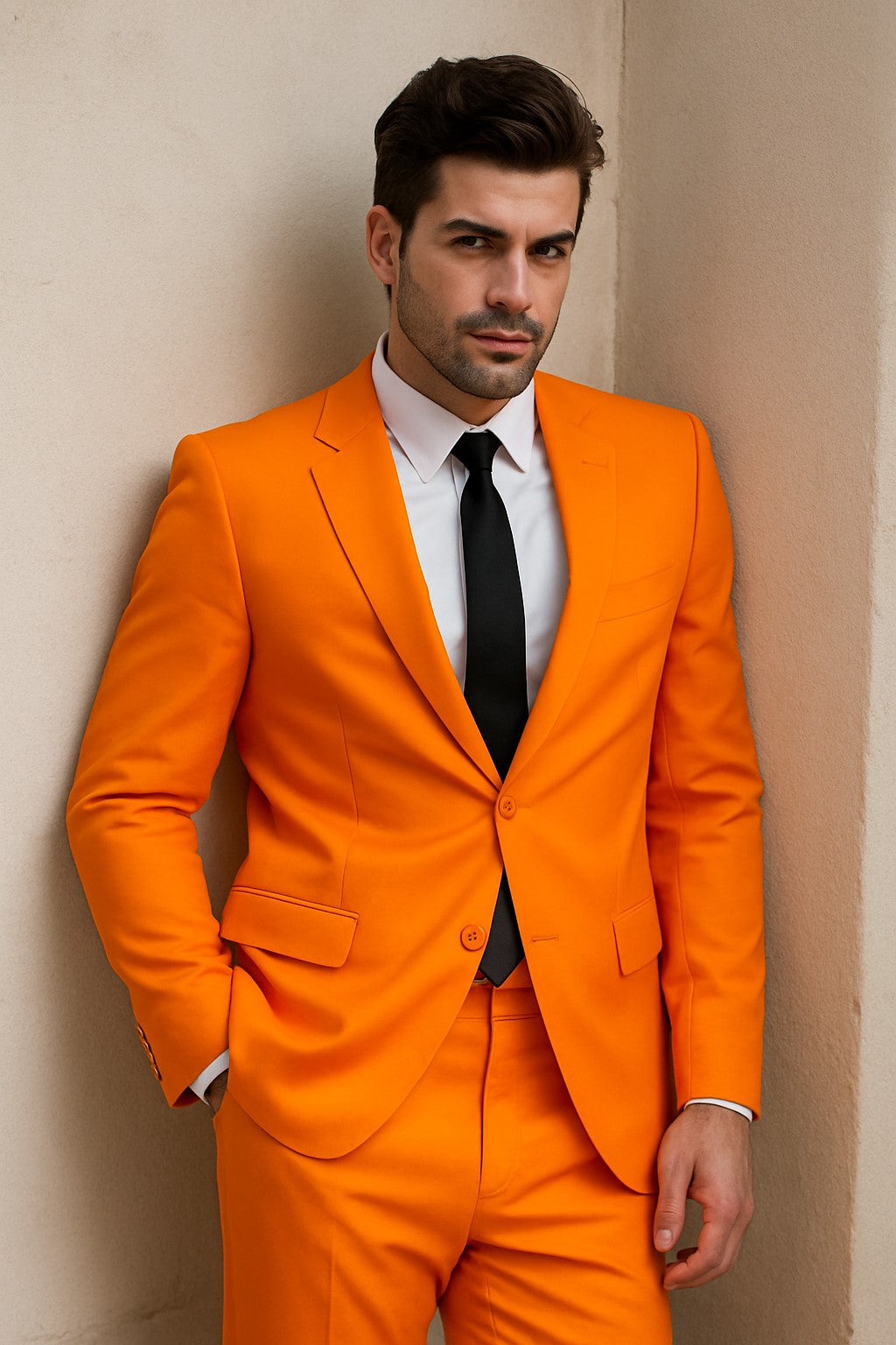 Mens Orange Tuxedo With Pants - Orange Prom 2026 Suit - 38 Short Jacket+32 Waist Adjustable 28to34)(Height: 5’4”to5’7”)(Neck 15-16.5)S-M)