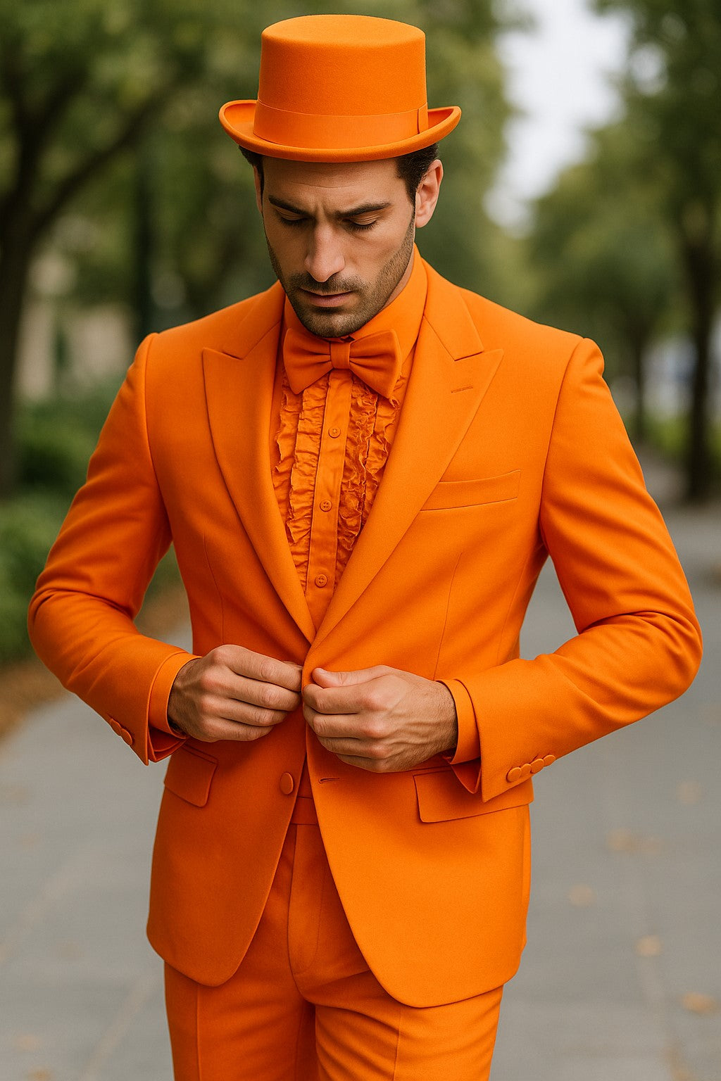 Mens Orange Tuxedo With Pants - Orange Prom 2026 Suit - 38 Short Jacket+32 Waist Adjustable 28to34)(Height: 5’4”to5’7”)(Neck 15-16.5)S-M)