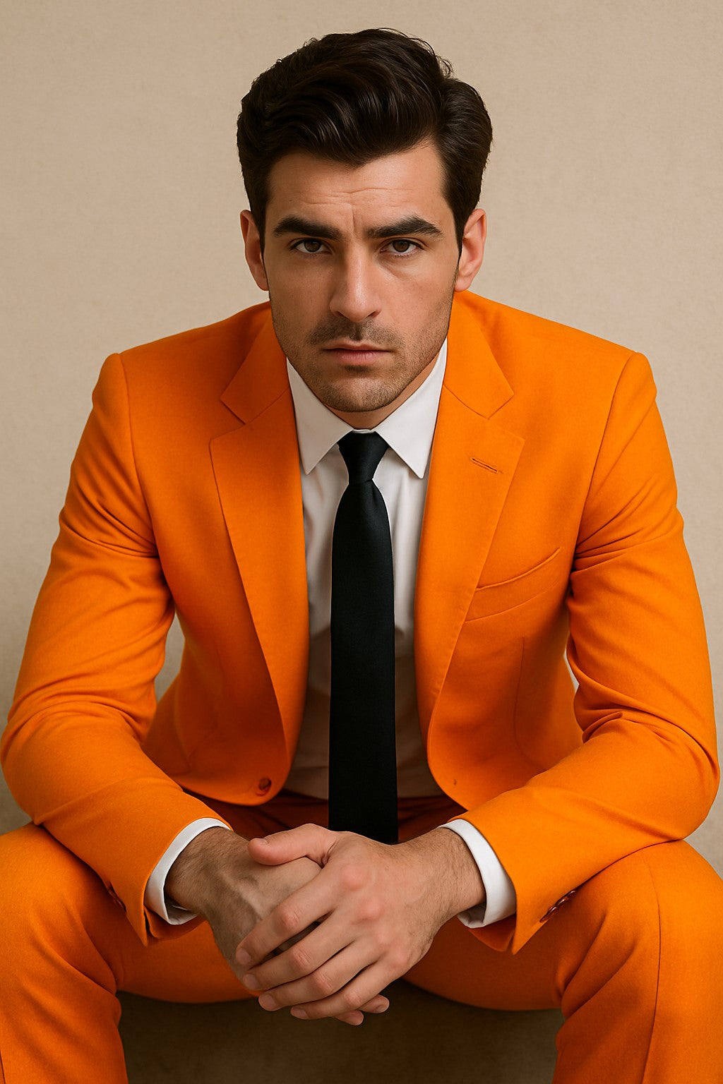 Mens Orange Tuxedo With Pants - Orange Prom 2026 Suit - 38 Short Jacket+32 Waist Adjustable 28to34)(Height: 5’4”to5’7”)(Neck 15-16.5)S-M)