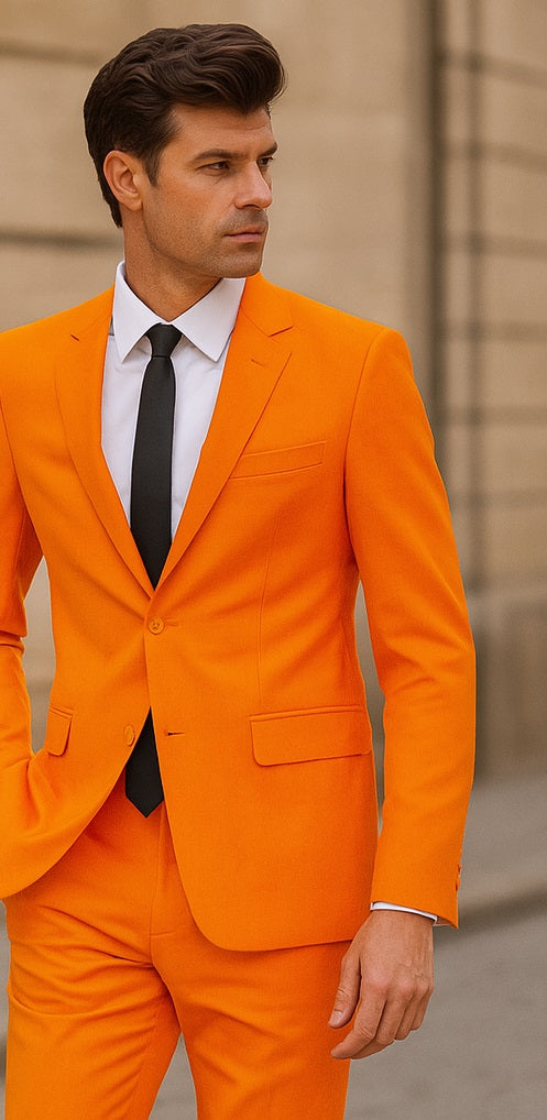 Mens Orange Tuxedo With Pants - Orange Prom 2026 Suit - 38 Short Jacket+32 Waist Adjustable 28to34)(Height: 5’4”to5’7”)(Neck 15-16.5)S-M)