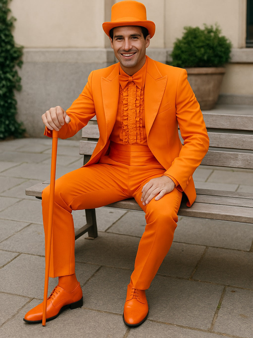 Mens Orange Tuxedo With Pants - Orange Prom 2026 Suit - 38 Short Jacket+32 Waist Adjustable 28to34)(Height: 5’4”to5’7”)(Neck 15-16.5)S-M)