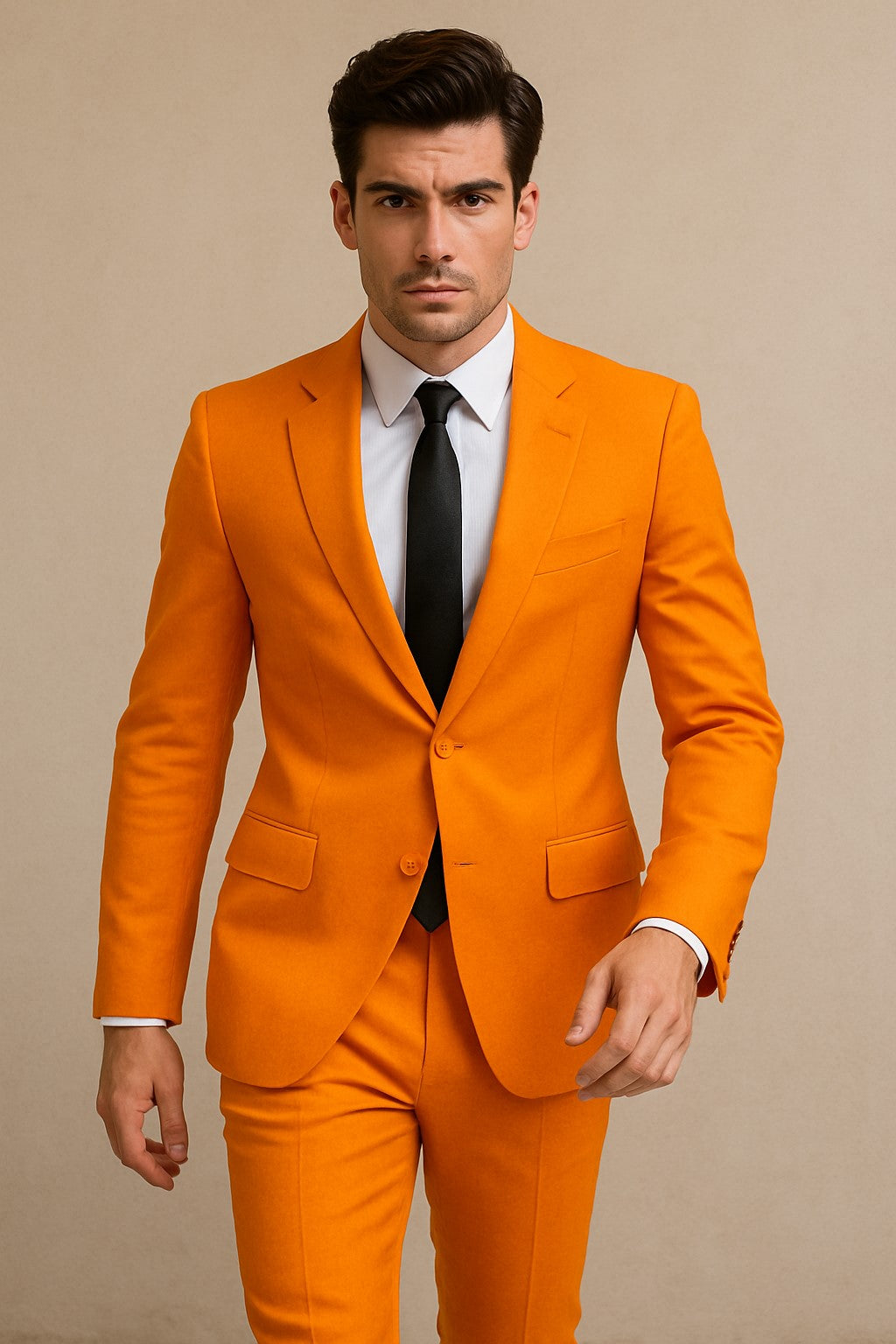 Mens Orange Tuxedo With Pants - Orange Prom 2026 Suit - 38 Short Jacket+32 Waist Adjustable 28to34)(Height: 5’4”to5’7”)(Neck 15-16.5)S-M)