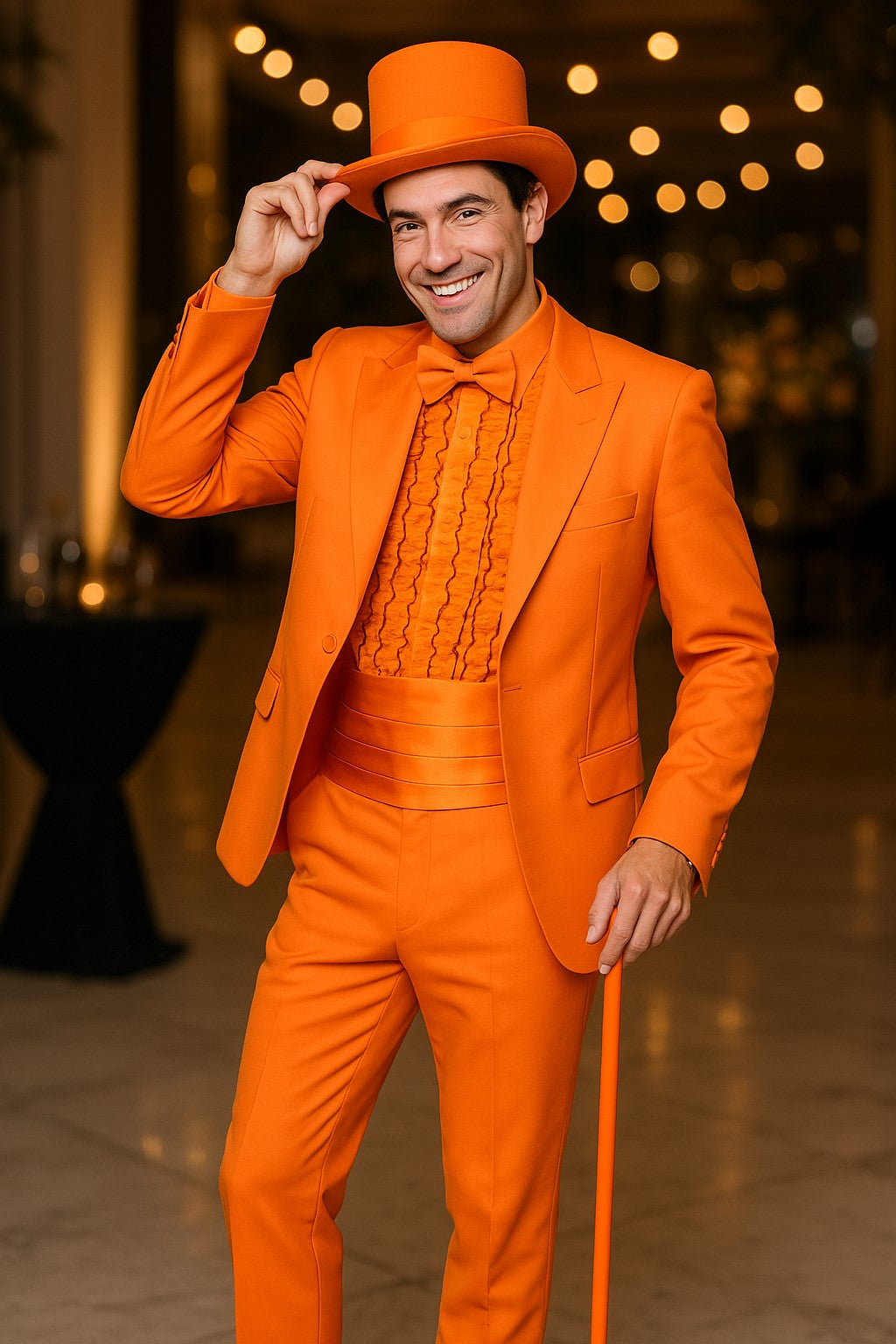 Mens Orange Tuxedo With Pants - Orange Prom 2026 Suit - 38 Short Jacket+32 Waist Adjustable 28to34)(Height: 5’4”to5’7”)(Neck 15-16.5)S-M)
