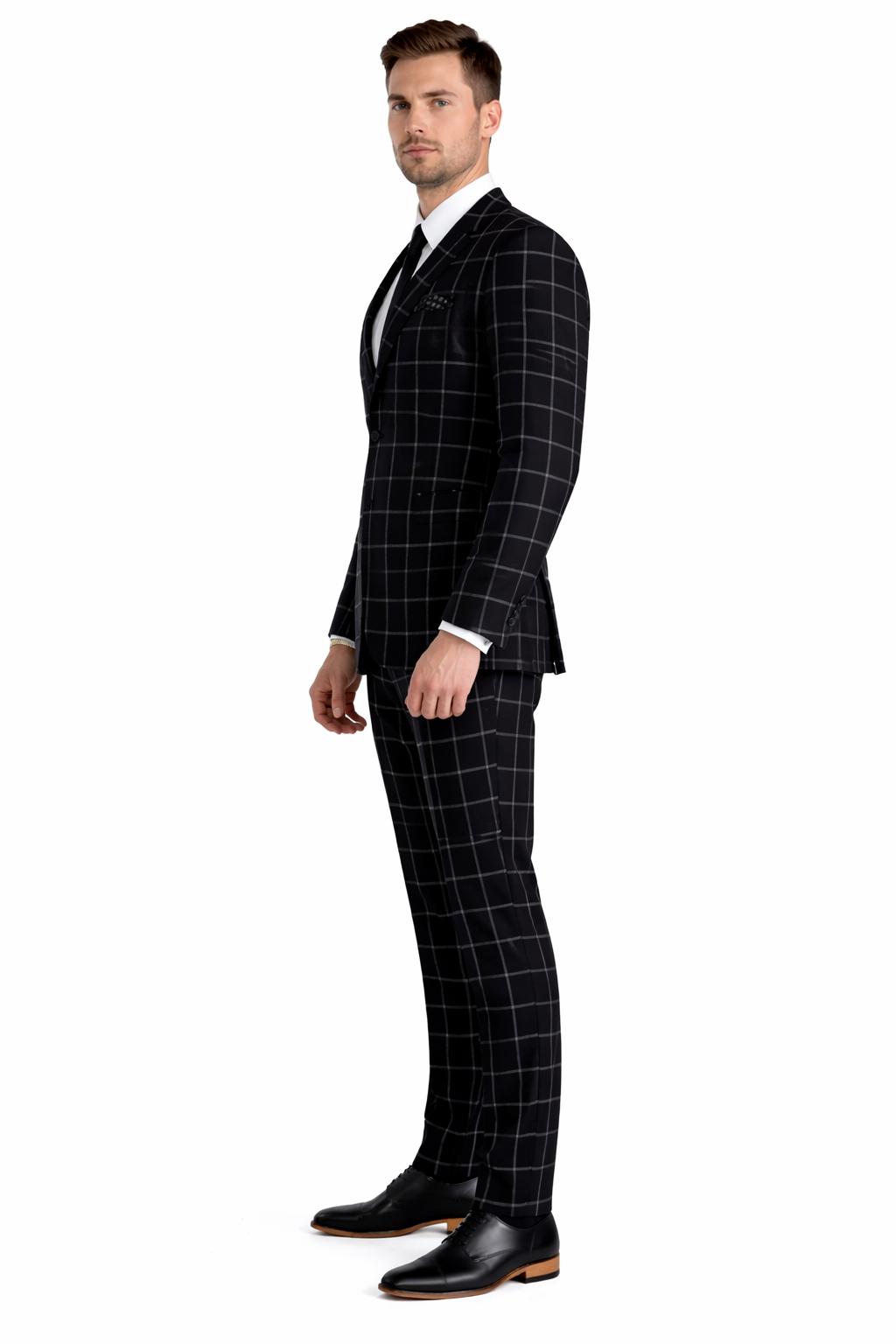 Mens Plaid Suit - Black Windowpane Suit - 1920 Suits - 34 Short or Extra Small