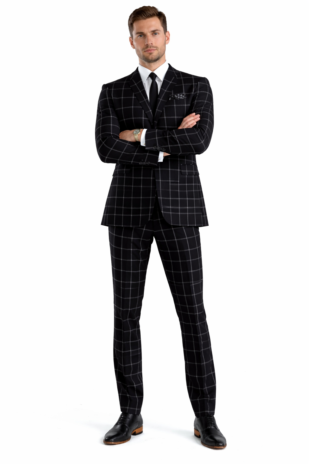 Mens Plaid Suit - Black Windowpane Suit - 1920 Suits - 34 Short or Extra Small