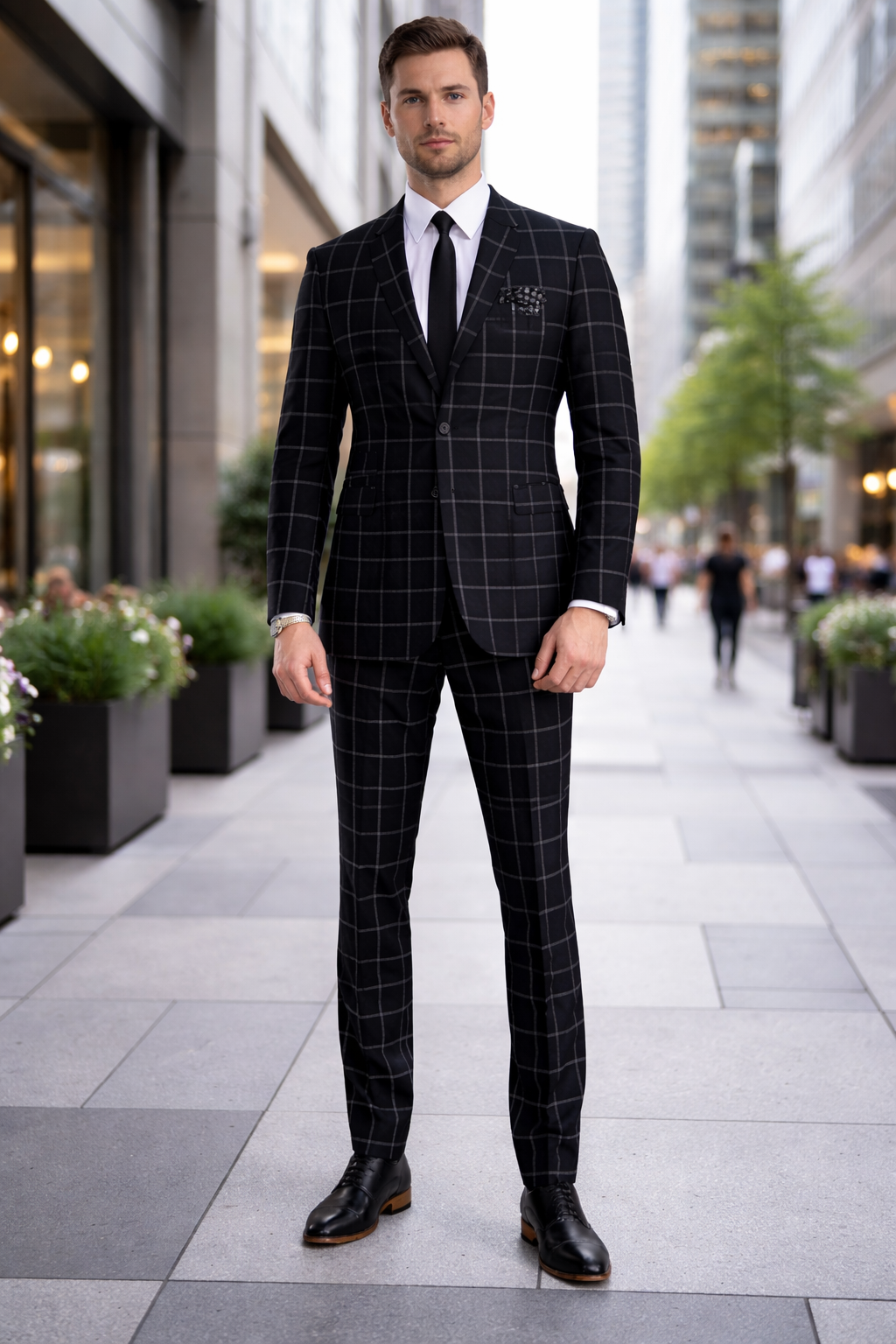 Mens Plaid Suit - Black Windowpane Suit - 1920 Suits