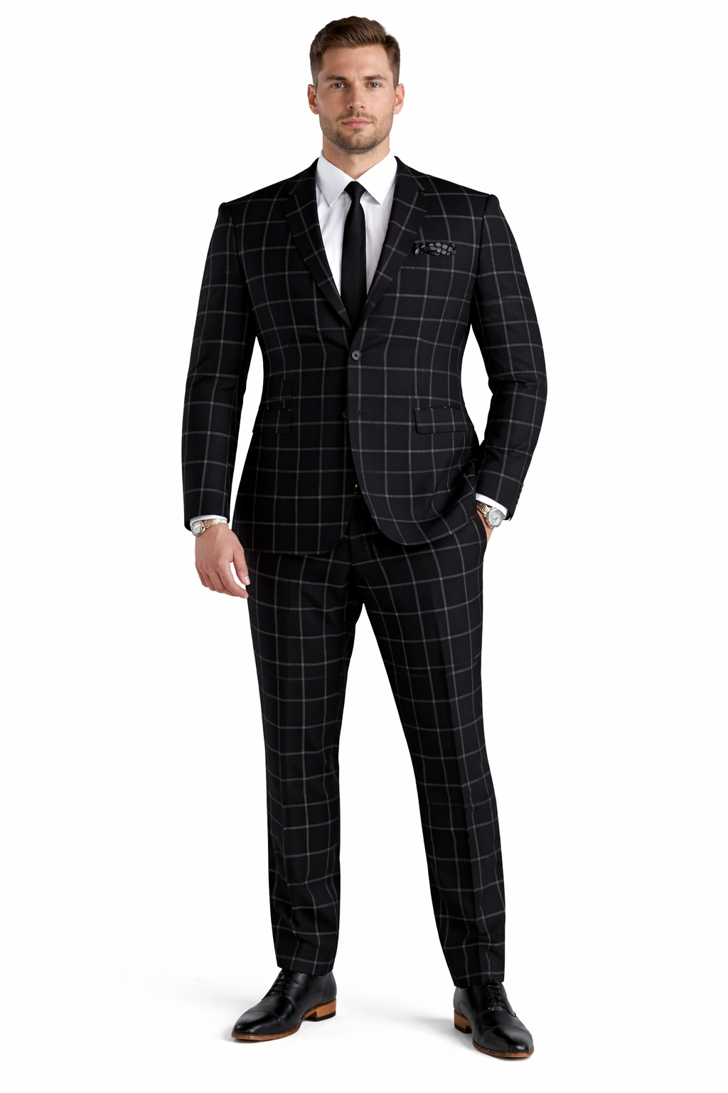 Mens Plaid Suit - Black Windowpane Suit - 1920 Suits - 34 Short or Extra Small