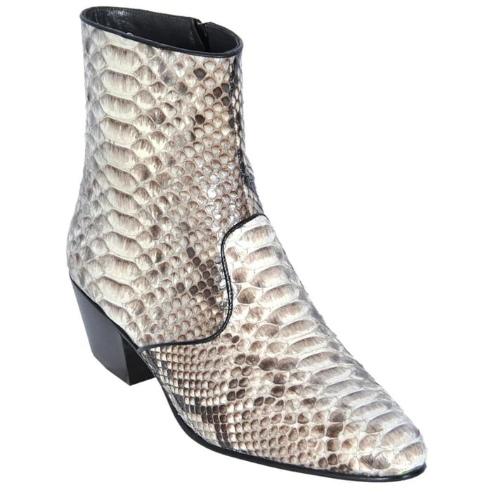 Los Altos Boots - Mens Dress Cowboy Boot - Low Priced Mens Python Snakeskin Ankle Boots- in Natural - 6