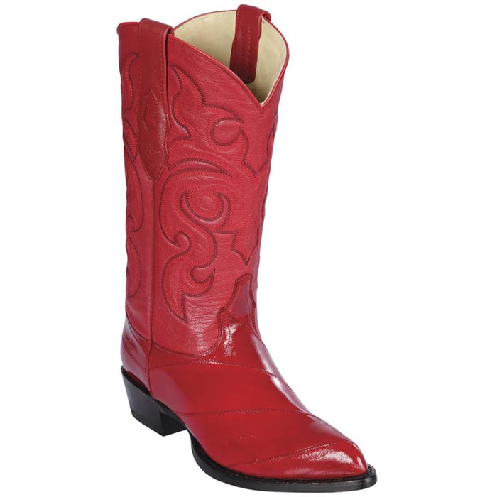 J Toe Cowboy Boots - J Toe Western Boots - Los Altos Boots - Mens Dress Cowboy Boot - Low Priced Mens Red Eel Cowboy Boots J-Toe-  in Red - 6
