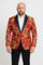 Mens Red and Gold Embroidered Tuxedo Blazer – Baroque Style One Button Dinner Jacket with Black Satin Lapel