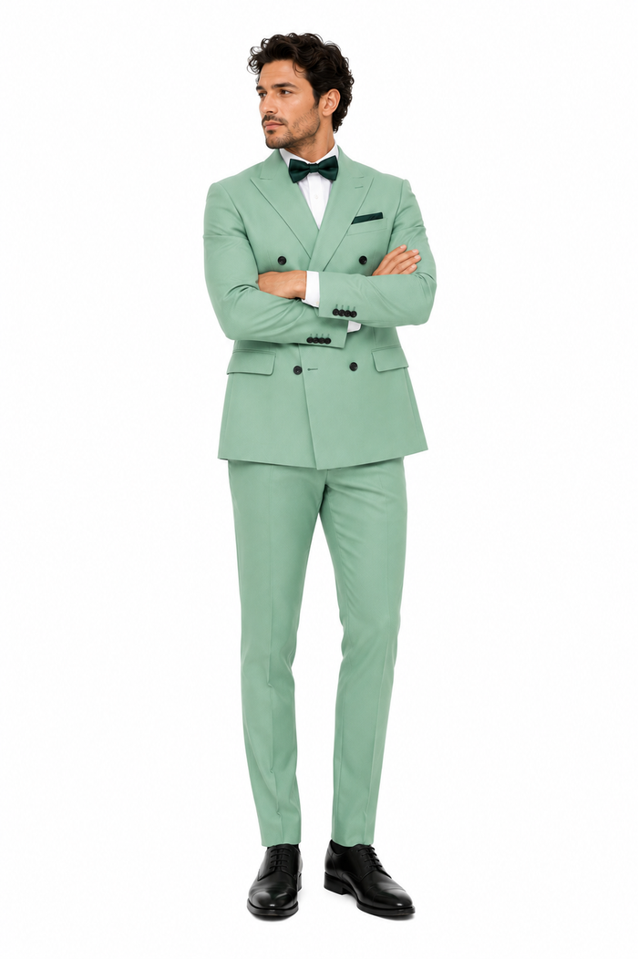Mens Sage Green Double Breasted Suit