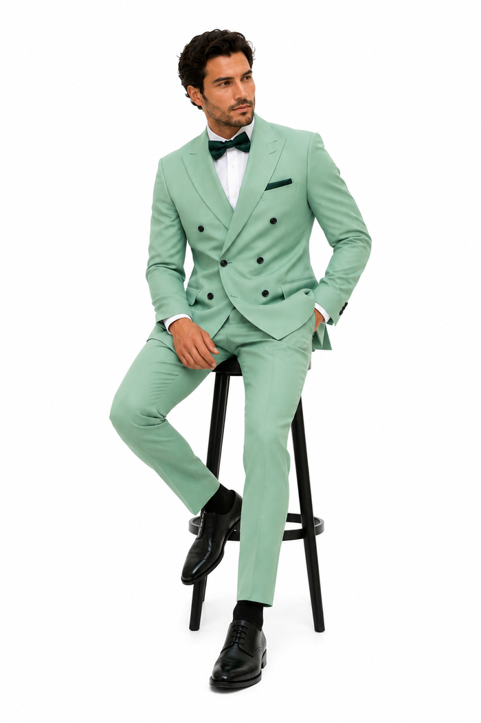 Mens Sage Green Double Breasted Suit