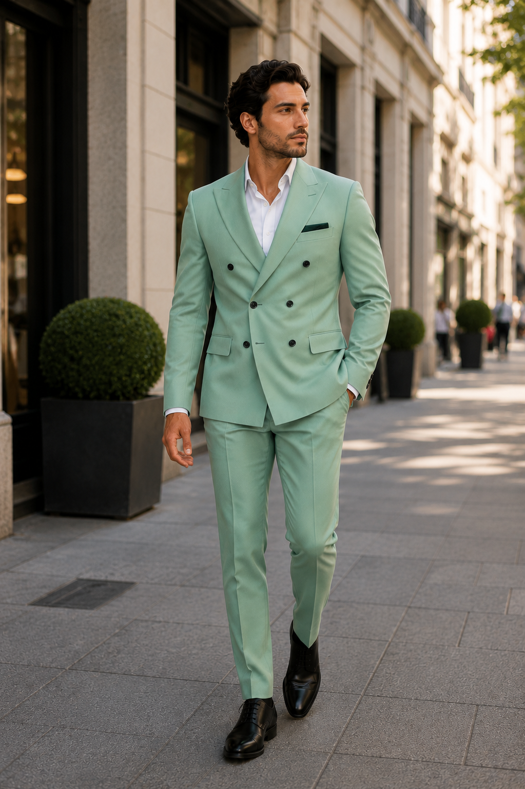 Mens Sage Green Double Breasted Suit