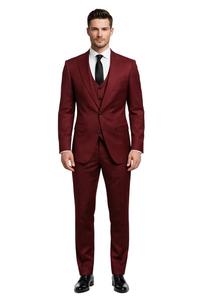 Mens Stacy Adams Suits - Designer Suit - 3 Piece Suit - Vested Suit - Flat Front Pant- Modern Fit Suits Cherry Suit