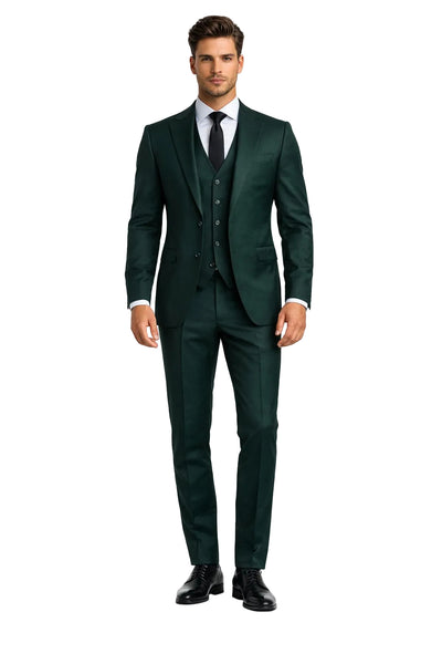 Mens Stacy Adams Suits - Designer Suit - 3 Piece Suit - Vested Suit - Flat Front Pant- Modern Fit Suits Green Suit