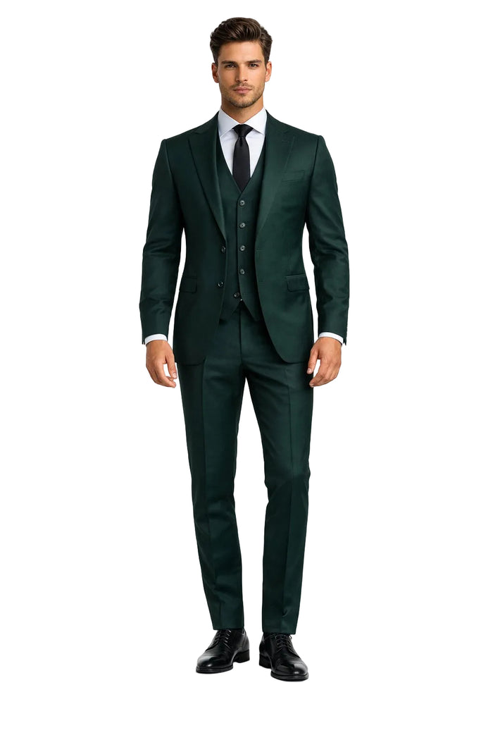 Mens Stacy Adams Suits - Designer Suit - 3 Piece Suit - Vested Suit - Flat Front Pant- Modern Fit Suits Green Suit