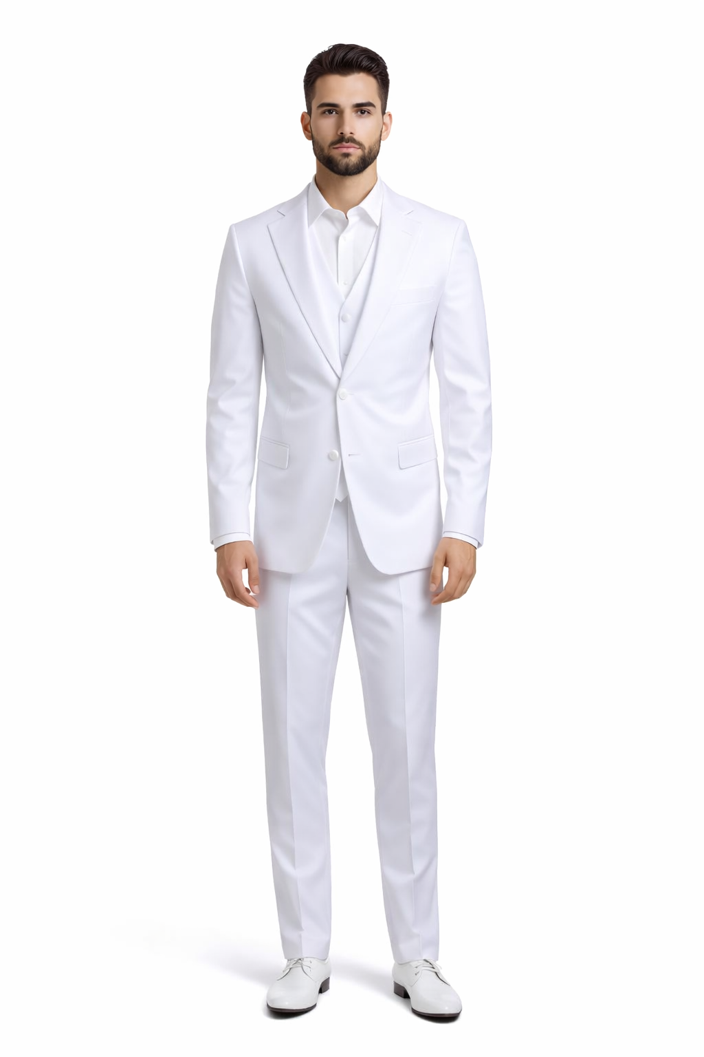 Mens Stacy Adams Suits - Designer Suit - 3 Piece Suit - Vested Suit - Flat Front Pant- Modern Fit Suits White Suit - 34 Short or Extra Small