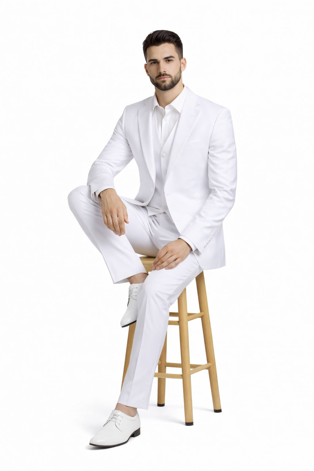 Mens Stacy Adams Suits - Designer Suit - 3 Piece Suit - Vested Suit - Flat Front Pant- Modern Fit Suits White Suit - 34 Short or Extra Small