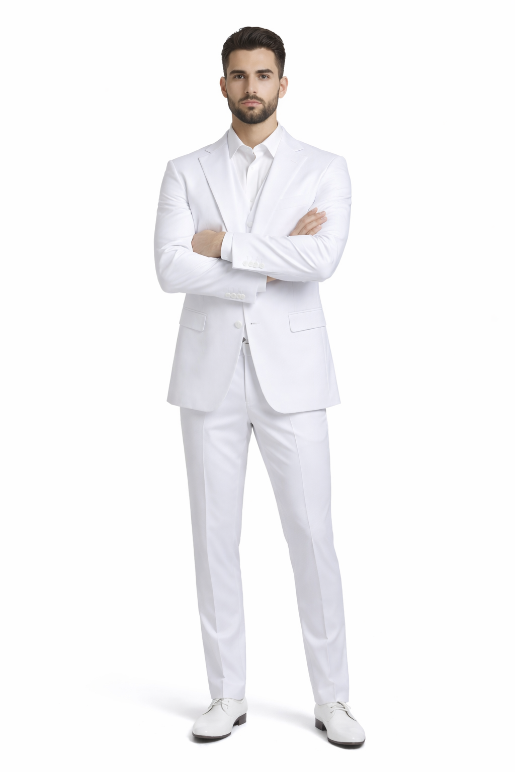 Mens Stacy Adams Suits - Designer Suit - 3 Piece Suit - Vested Suit - Flat Front Pant- Modern Fit Suits White Suit - 34 Short or Extra Small