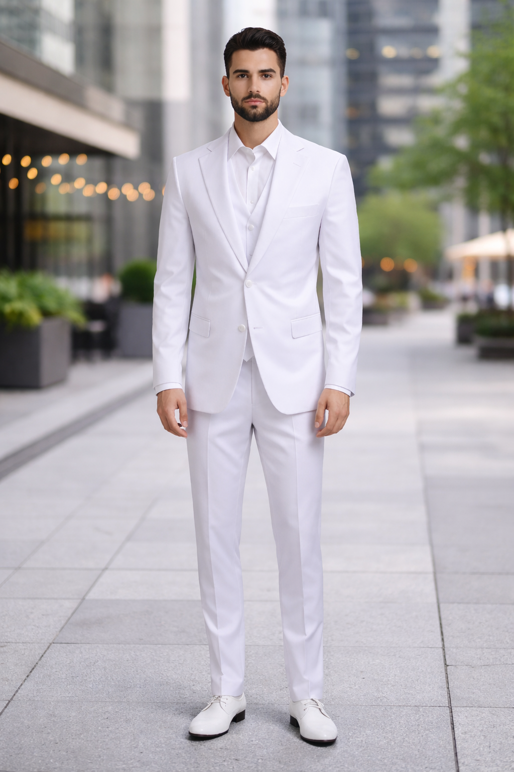 Mens Stacy Adams Suits - Designer Suit - 3 Piece Suit - Vested Suit - Flat Front Pant- Modern Fit Suits White Suit - 34 Short or Extra Small