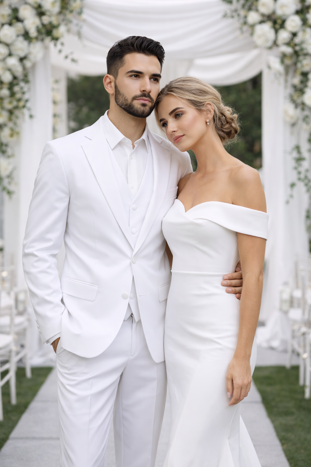 Mens Stacy Adams Suits - Designer Suit - 3 Piece Suit - Vested Suit - Flat Front Pant- Modern Fit Suits White Suit - 34 Short or Extra Small