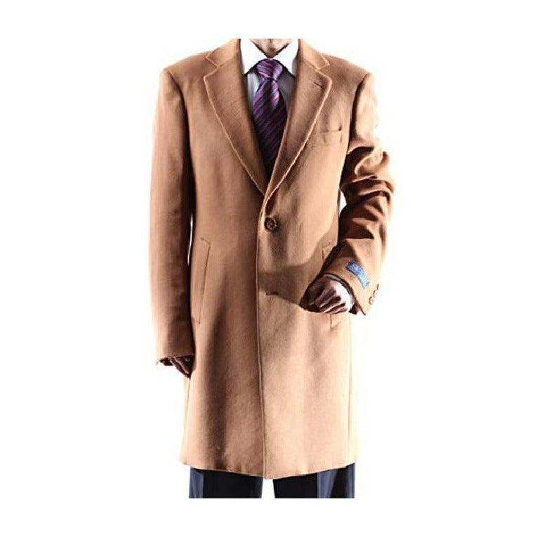 Mens Two Button Single Breasted 3/4 Length Camel Topcoat