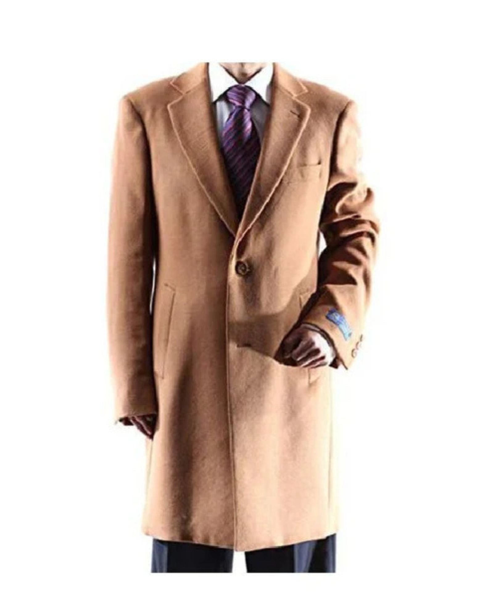 Mens Two Button Single Breasted 3/4 Length Camel Topcoat - Coat Size 38