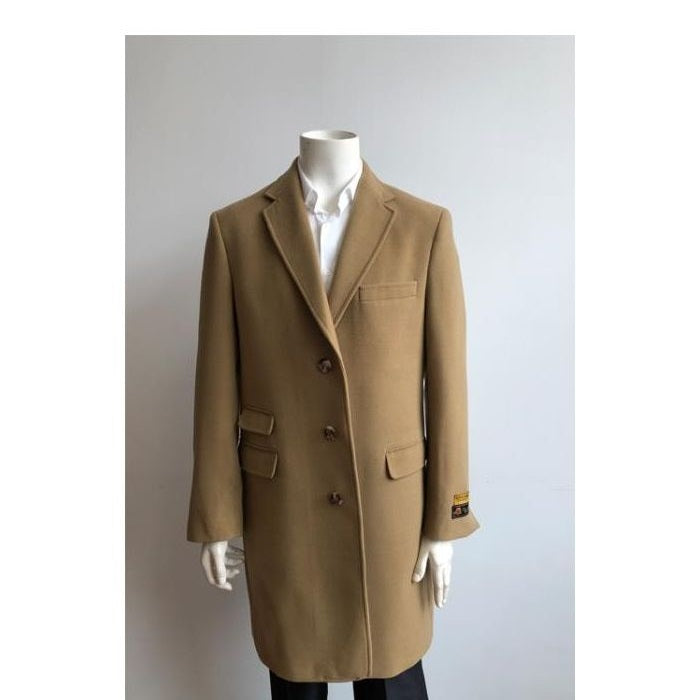 Mens Wool Three Quarter Peacoat With Fur Collar Camel No Fur