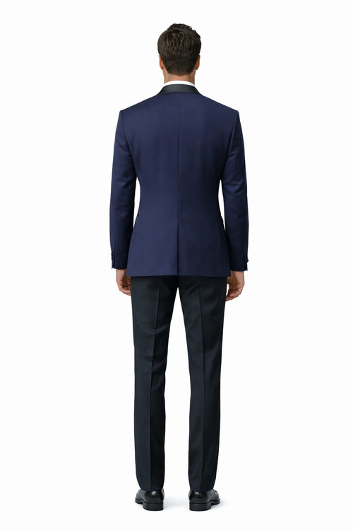 Mens Navy Blue Wedding Tuxedo - Dark Blue Tuxedo Suit" Mens Designer Satin Peak Blake Tuxedo in Navy