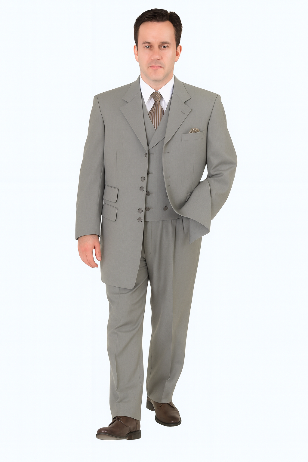 Zoot Suit - Mens Double Button Vested Fashion Grey Zoot Suit - Coat Size 38