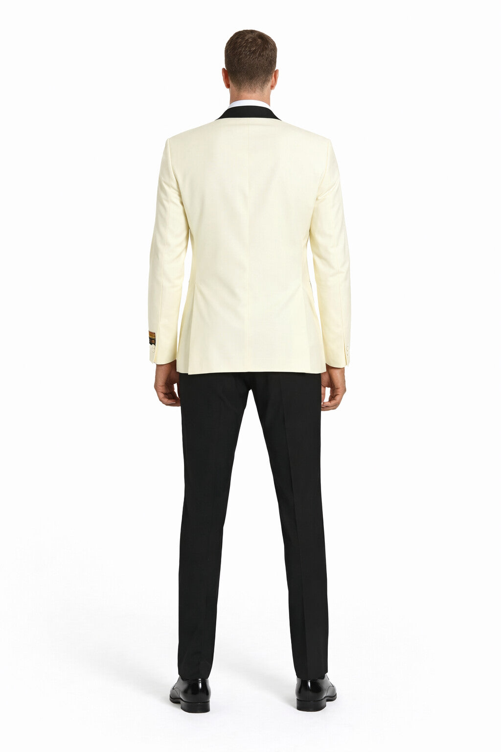 "Mens Modern Fit Ivory Prom 2026 Tuxedo Suit Dinner Jacket with Black Shawl Lapel"