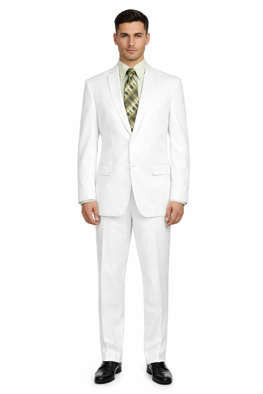 Mens Basic 2 Button Classic Fit Poplin Suit in White - 36 Short