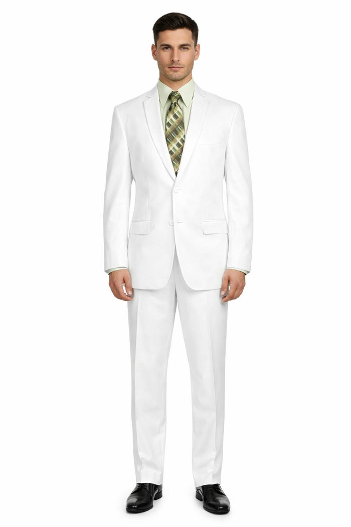 Mens Basic 2 Button Classic Fit Poplin Suit in White