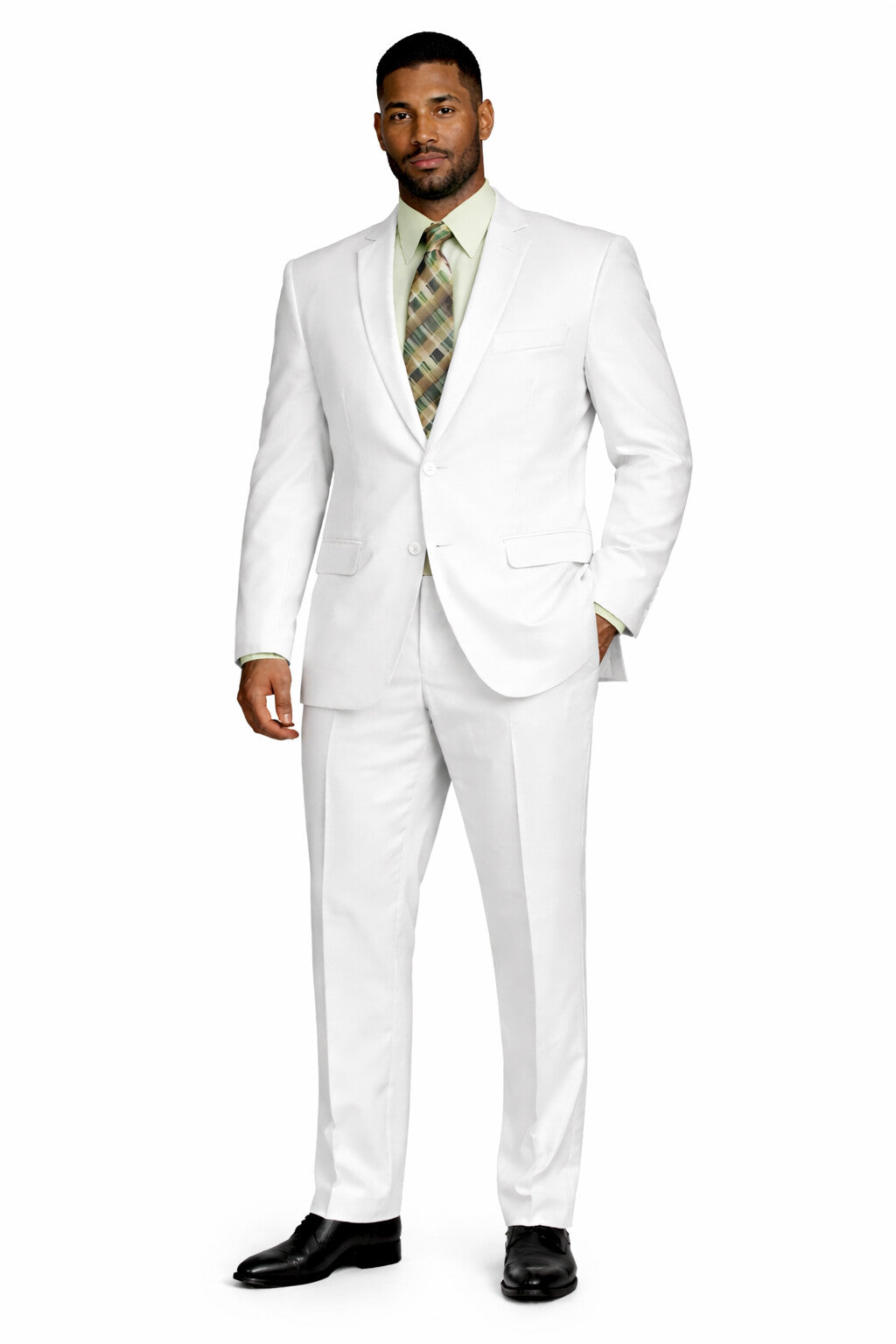 Mens Basic 2 Button Classic Fit Poplin Suit in White - 36 Short