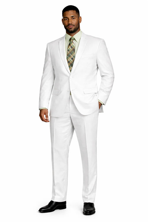 Mens Basic 2 Button Classic Fit Poplin Suit in White
