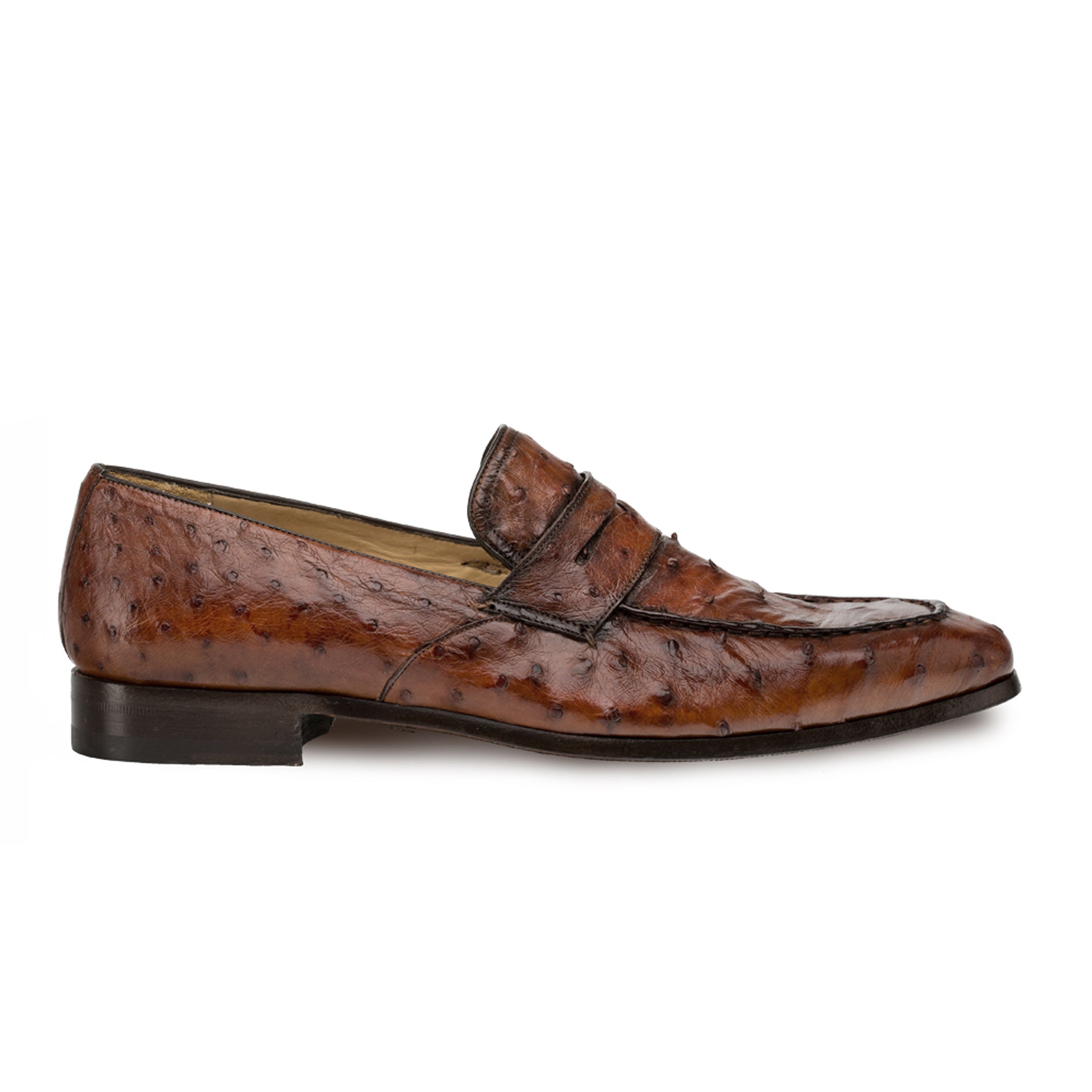 Mens Mezlan Lisbon Ostrich Quill Penny Loafer Dress Shoe in Cognac - 7.5