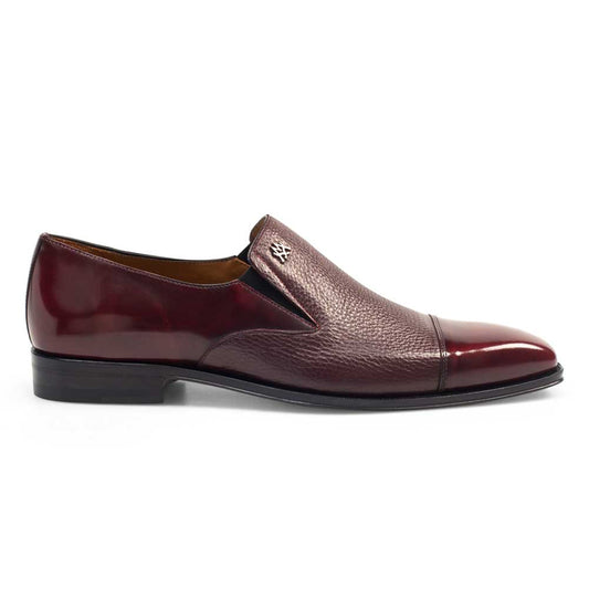Mens Mezlan Milani Calf & Deerskin Cap Toe Slip on Loafer Dress Shoe in Burgundy - LAST CALL 10,13