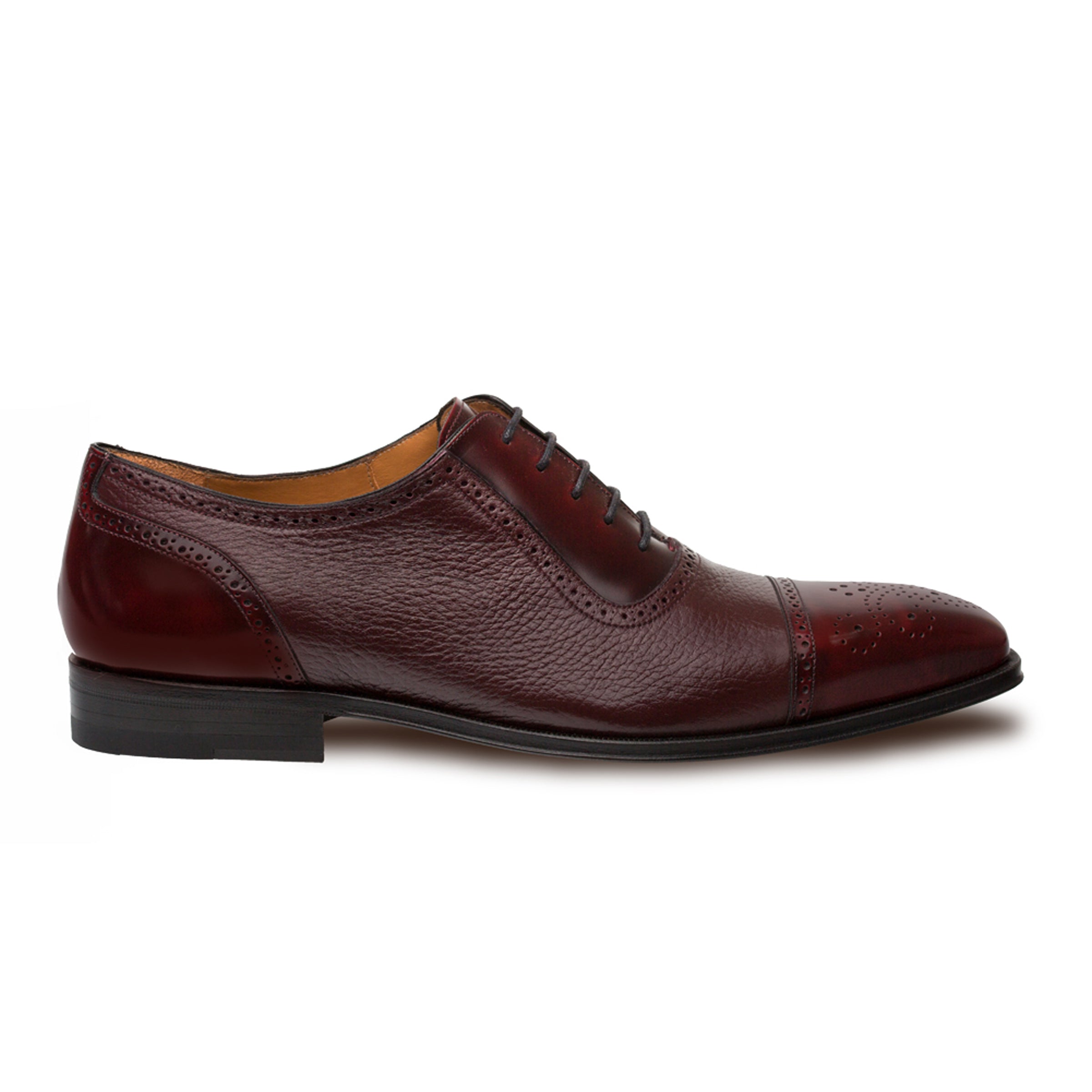 Mens Mezlan Murino Calf & Deerskin Cap Toe Dress Shoe in Burgundy - 7