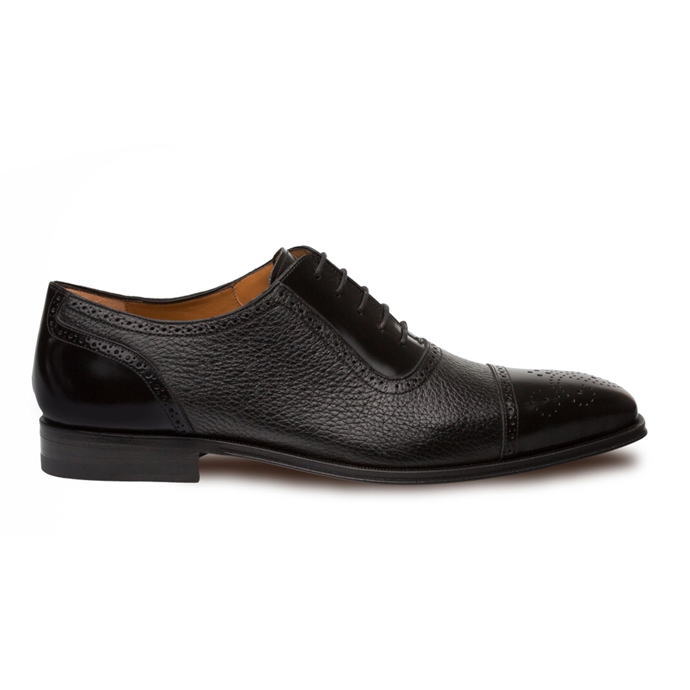 Mens Mezlan Murino Calf & Deerskin Cap Toe Dress Shoe in Black - 7