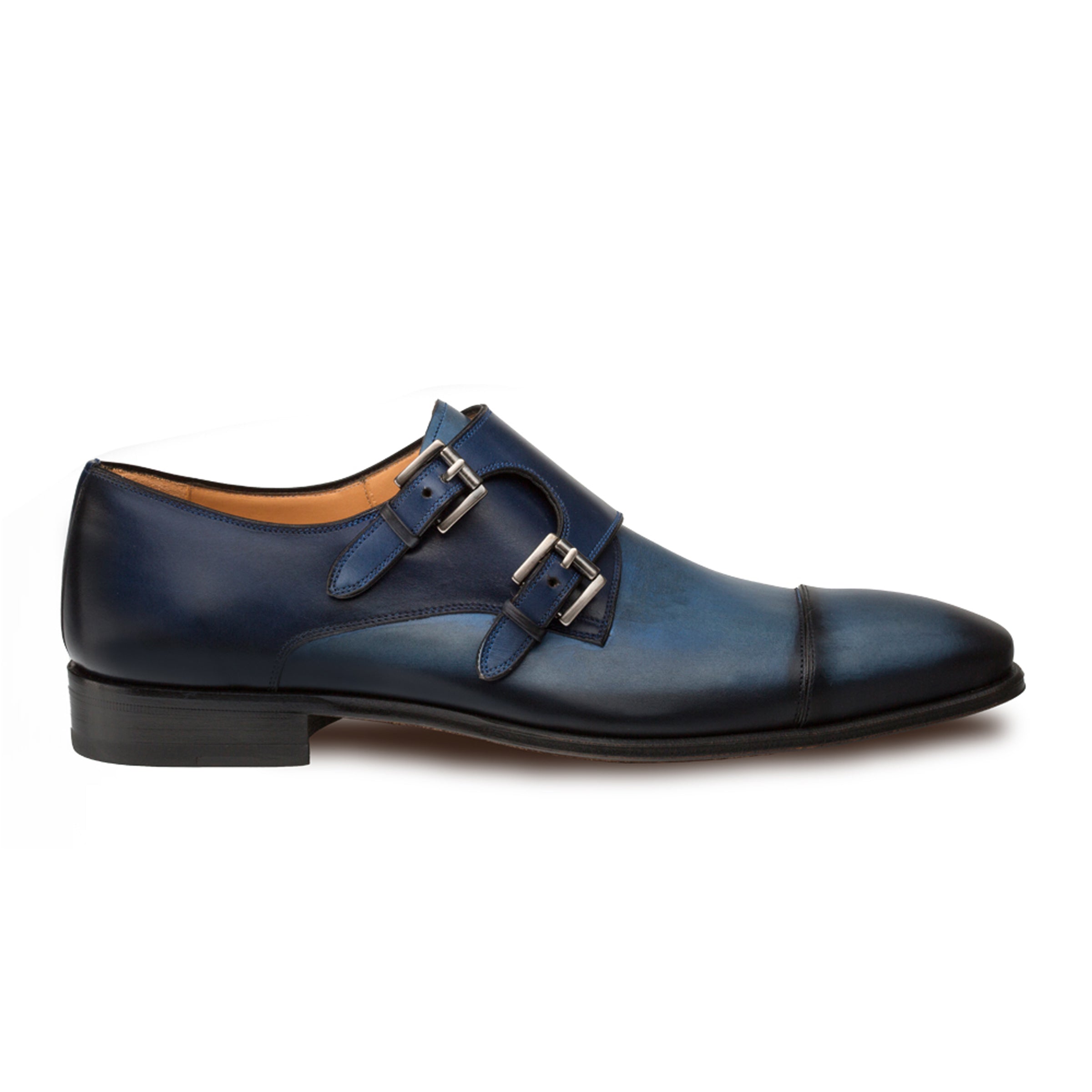 Mens Mezlan Bardem Calfskin Double Monk Strap Dress Shoe in Blue - 8