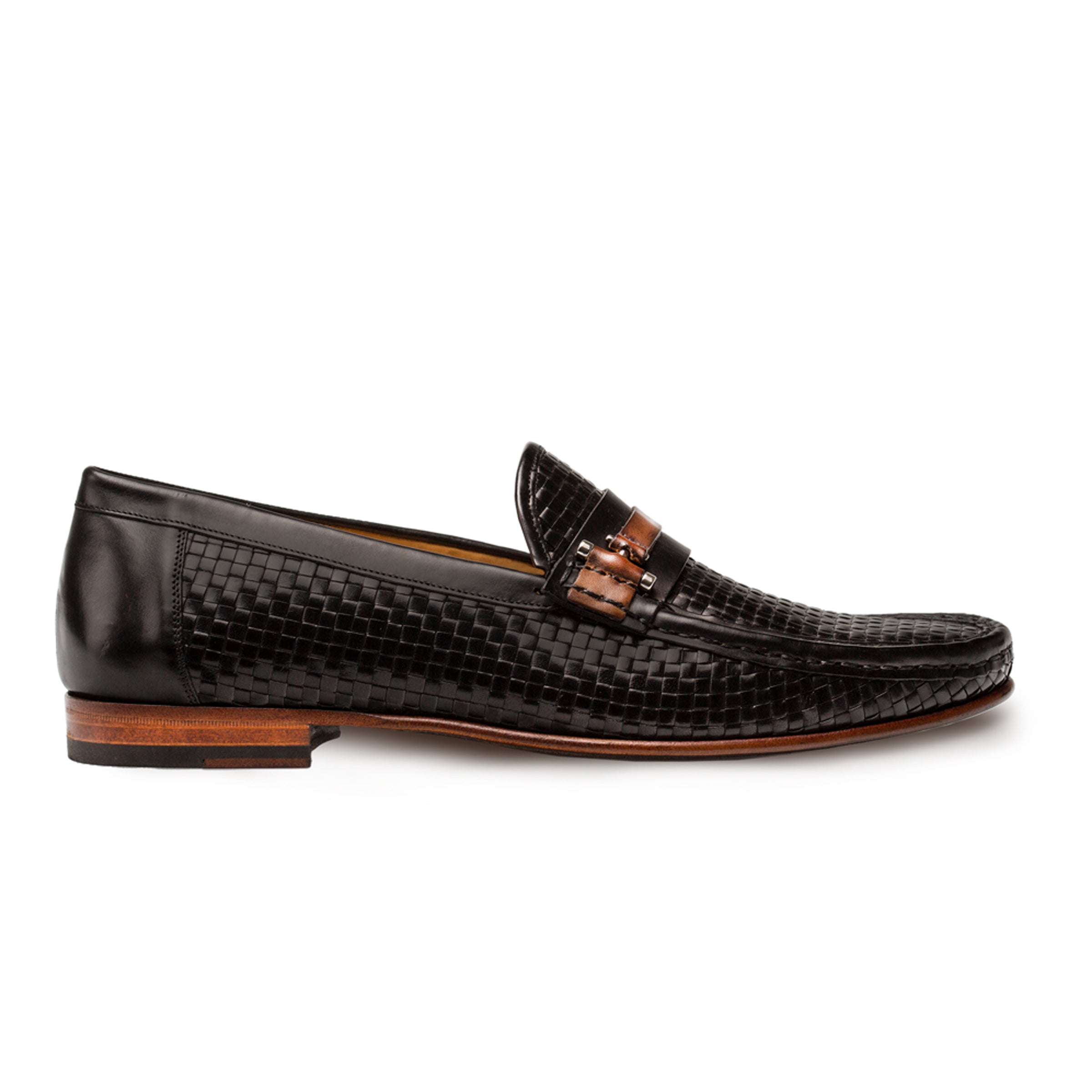 Mens Mezlan Banderas Woven Calfskin Loafer Dress Shoe in Black - 8