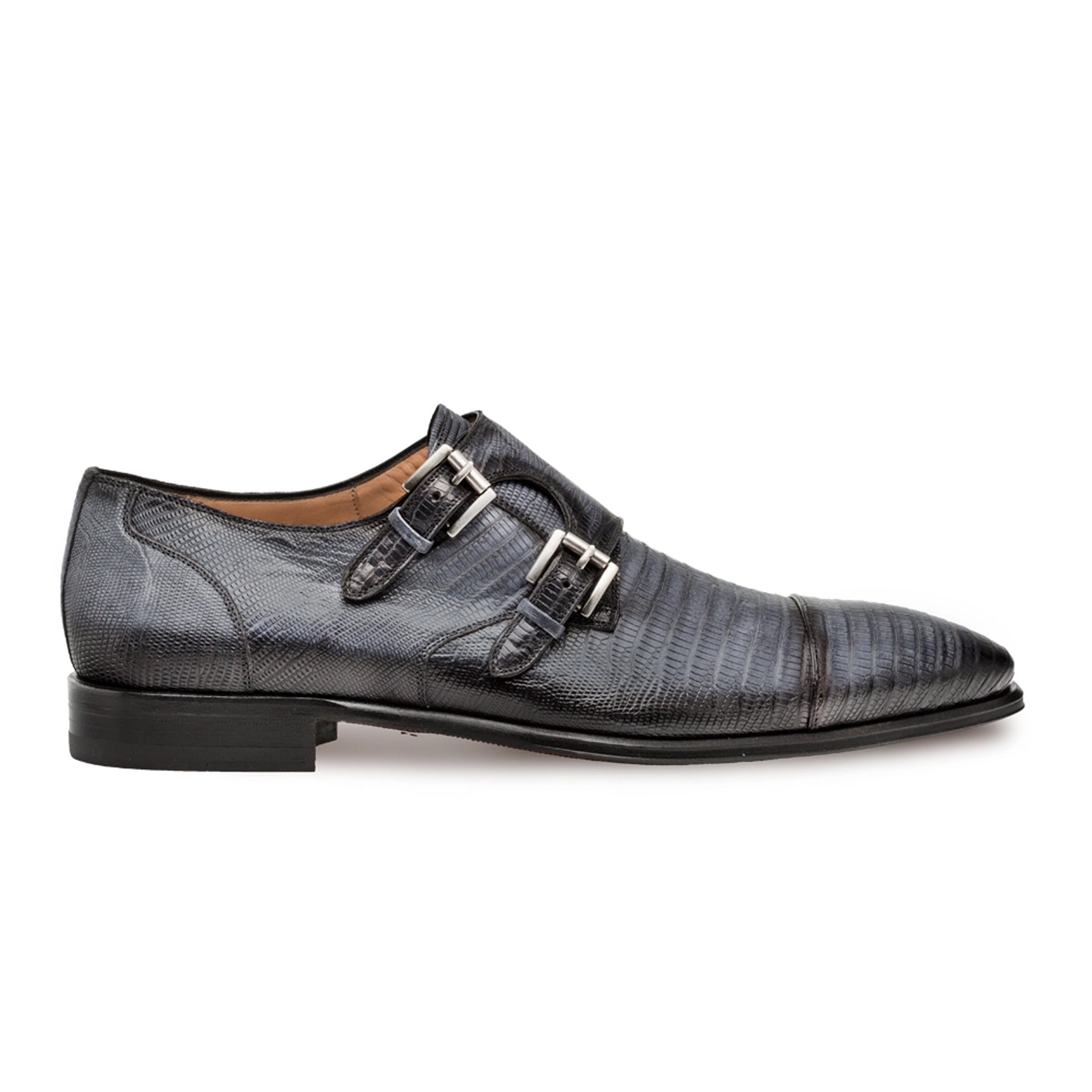 Mens Mezlan Argentum Lizard Double Monk Strap in Grey - 8