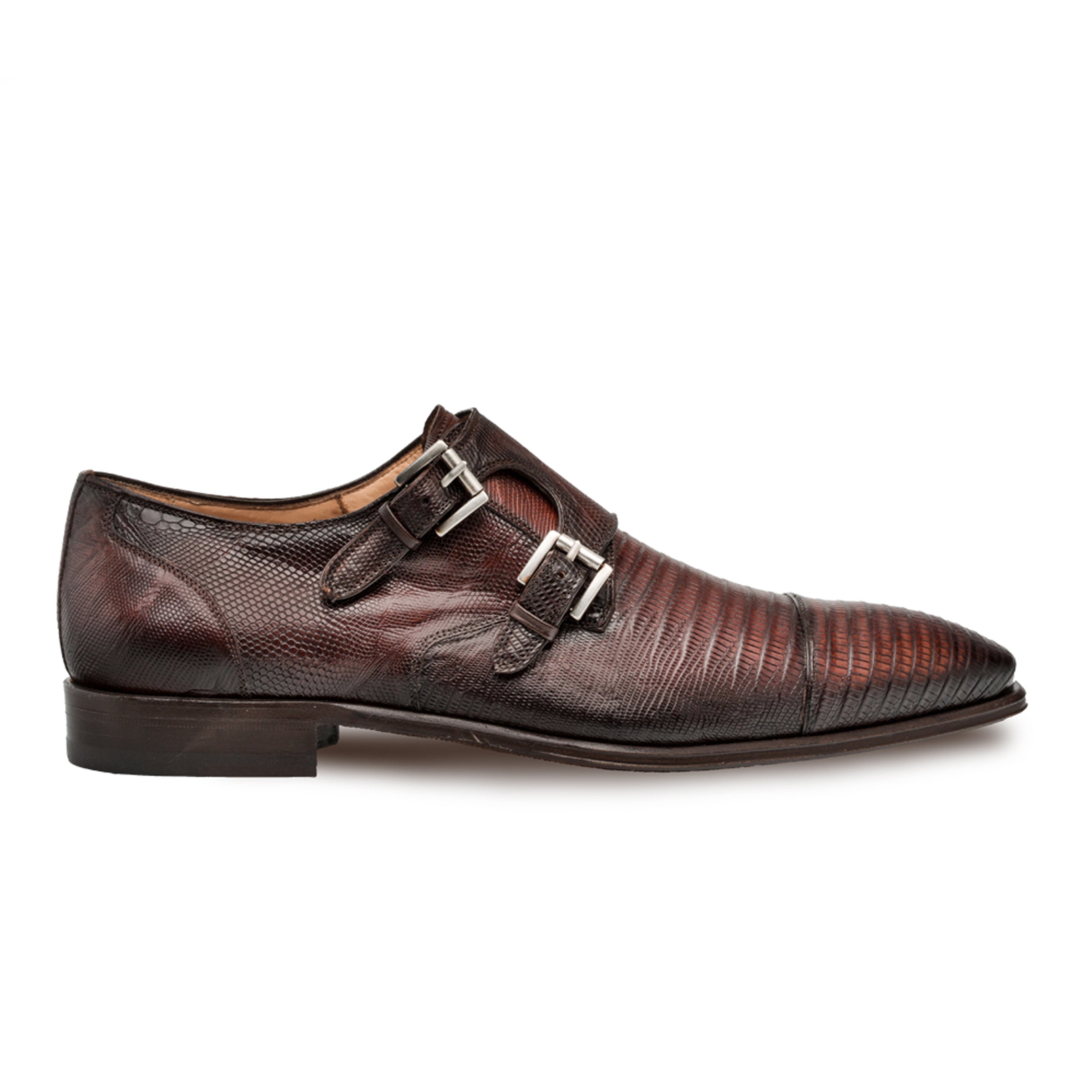 Mens Mezlan Argentum Lizard Double Monk Strap in Cognac - 8