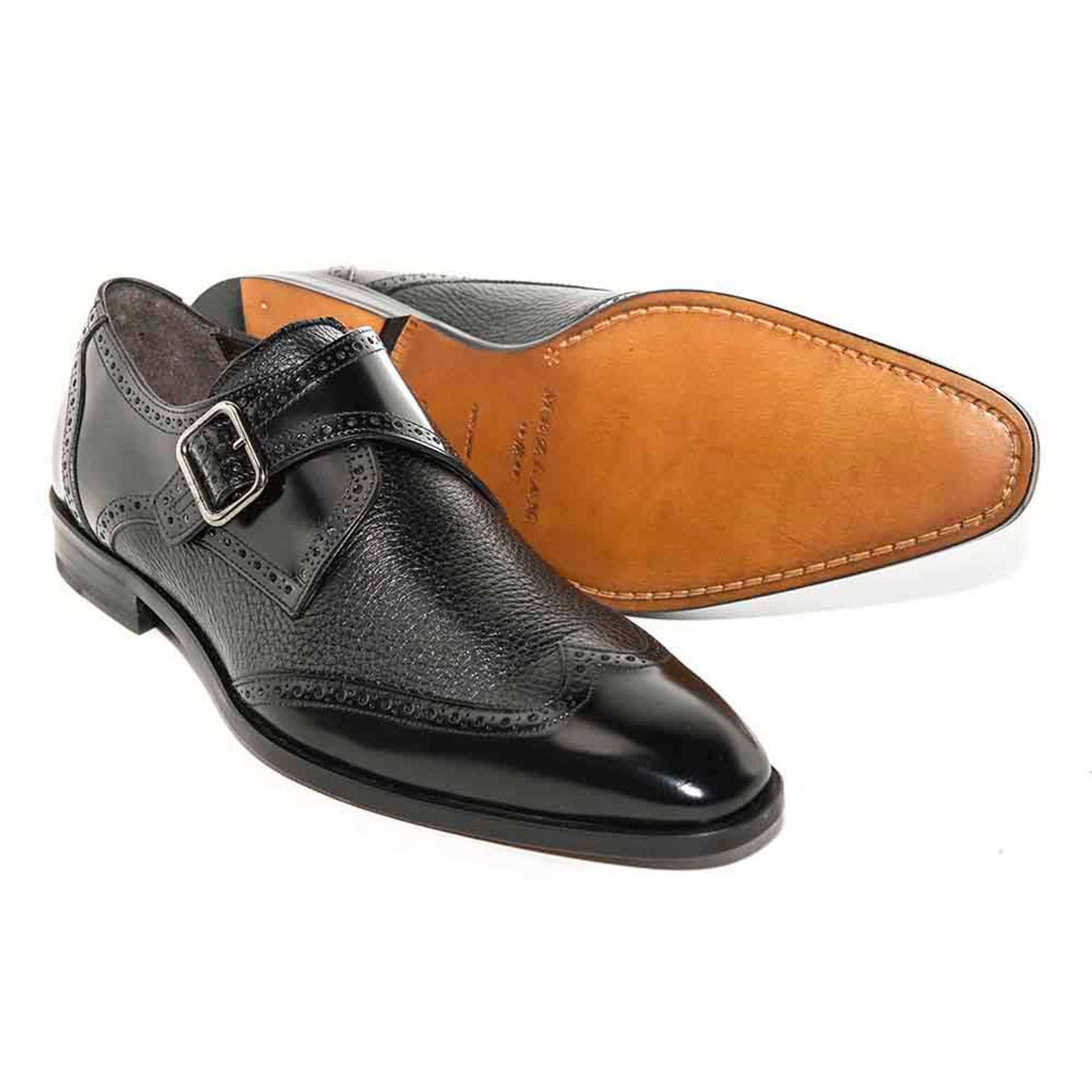 Senator By Mezlan In Black Monkstrap Genuine Deerskin - 8 M