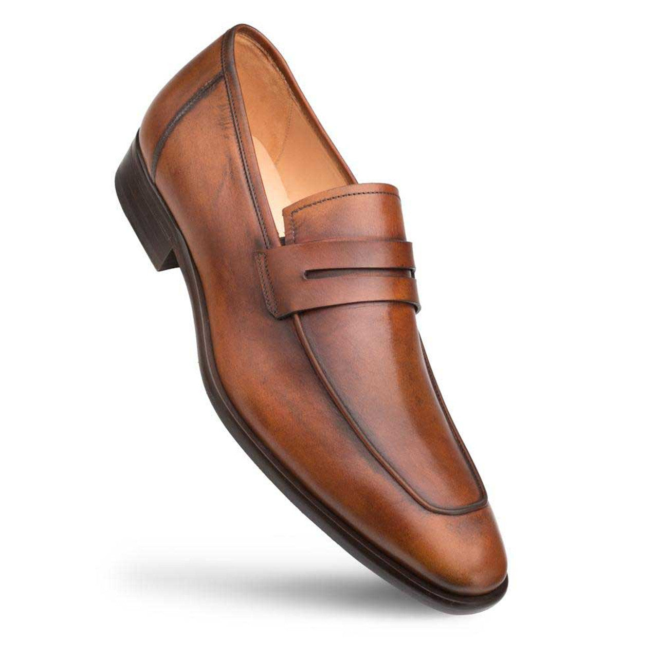 Mezlan Cognac Burnished Calfskin Penny Loafer - 8 M