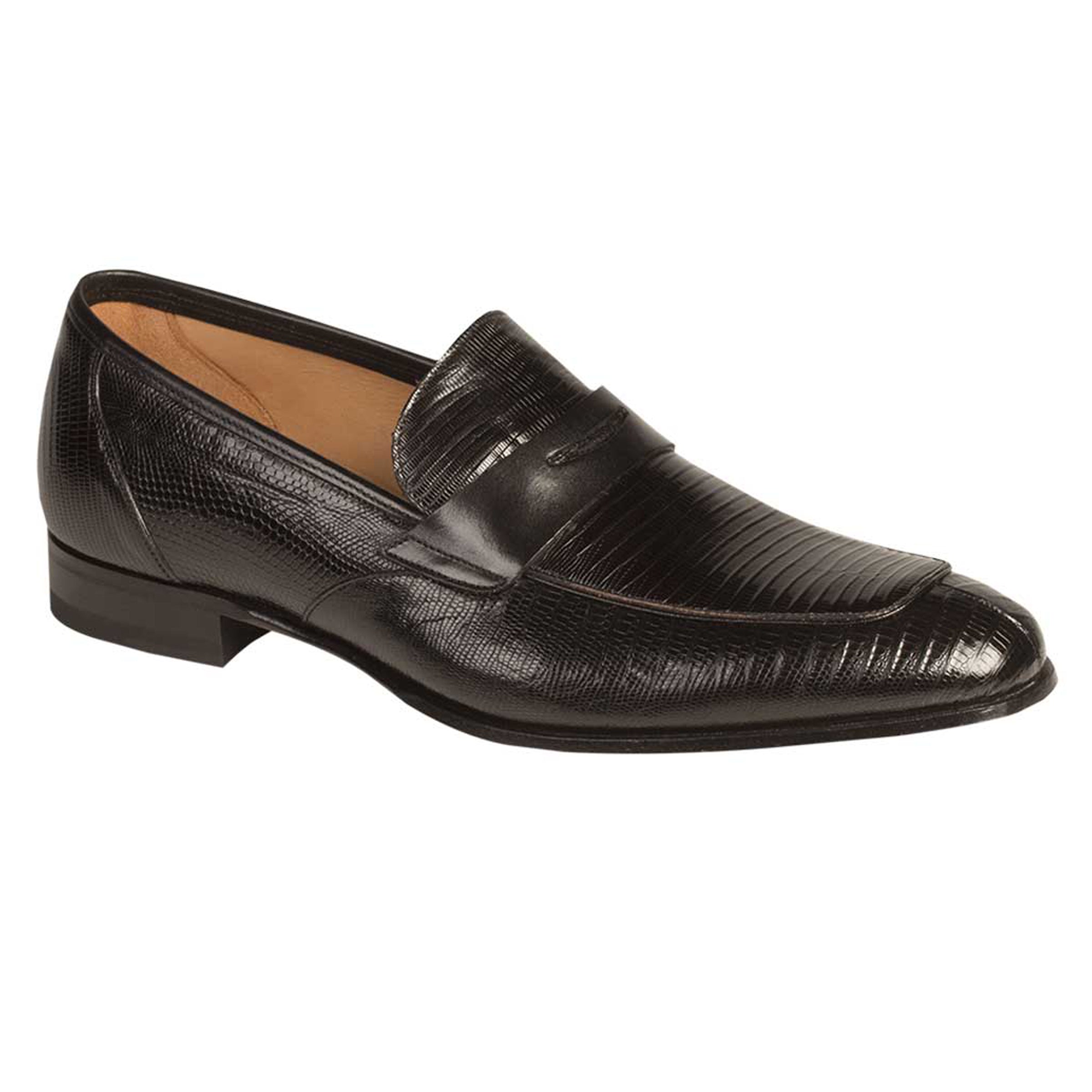 Mens Mezlan Lipari Lizard Penny Loafer Dress Shoe in Black - 8 Standard / D / Medium